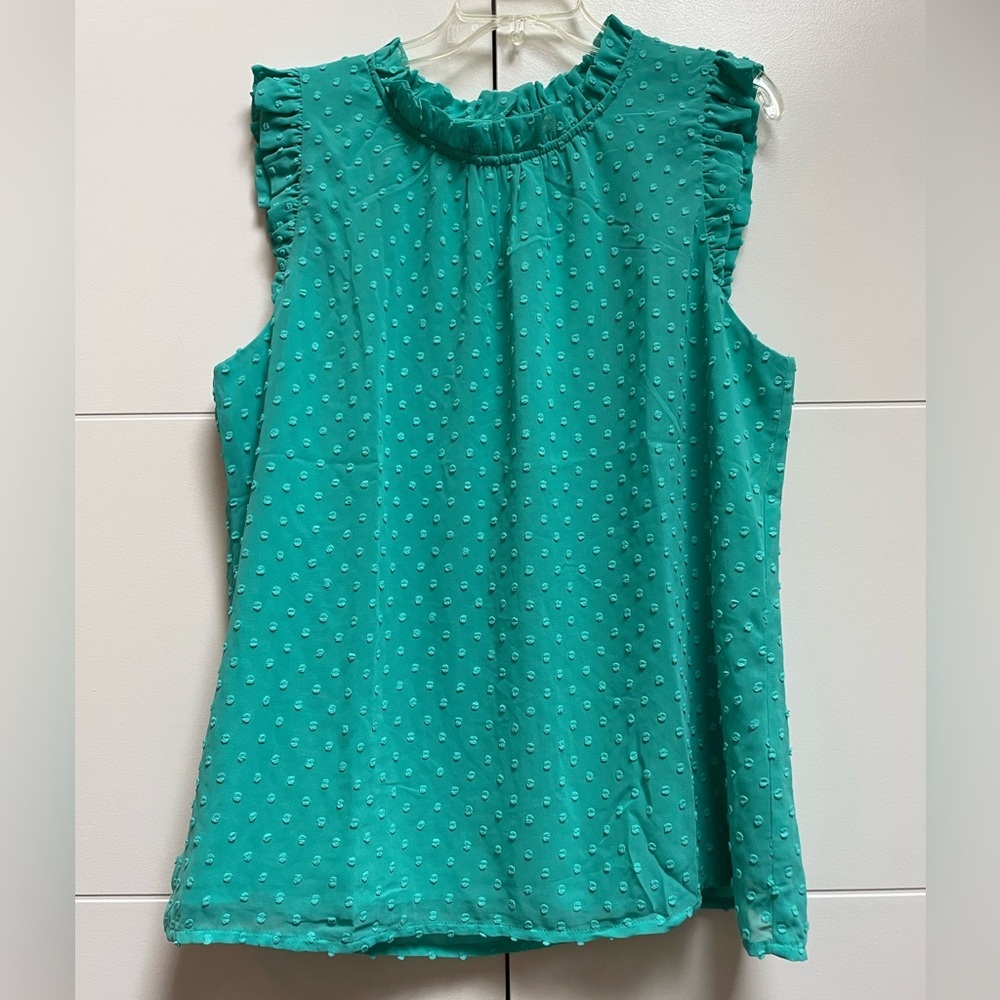 J.Crew Sleeveless Ruffle Top Clip Dot Green NWT SZ M Women’s shirt